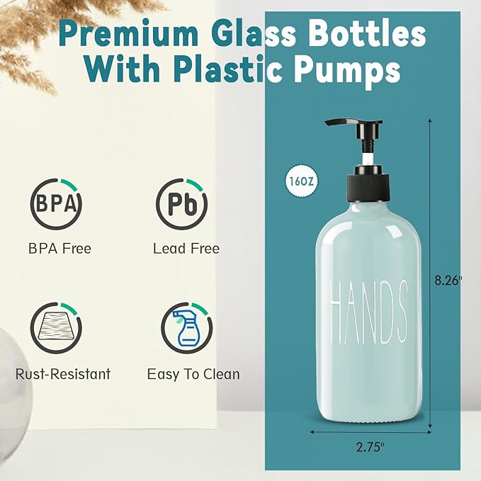 Glass Soap Dispenser Set 2 Pack,16 Oz Dish Soap Dispenser for Kitchen Sink,Green Kitchen Accessories and Kitchen Decor,Green Decorations and Kitchen Utensils for Kitchen