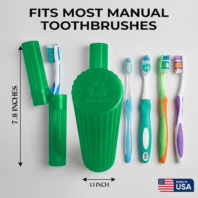 Toothbrush Holder (Green) - Made in USA, with Ventilation Holes, for Toothbrush Covers, Toothbrush Holder, Toothbrush Soft, Durable Design, Hygienic Bathroom Accessory
