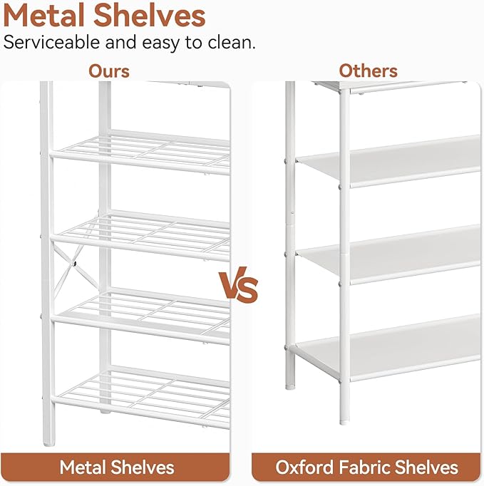 Shoe Rack for Entryway, 5 Tier Shoe Organizer with 2 Non-Woven Drawers, Metal Storage Shoe Shelf for 16-20 Pairs of Shoes, with Wooden Top and Steel Frame, Shoe Stand for Closet Pink