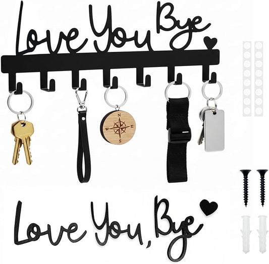 Valentines Key Holder Wall Mount, Love You Bye Key Holder for Wall, Key Holder Hook Rack Organizer Hanger with 6 Hooks for Entryway, Front Door, Hallway, Living Room (Love You Bye Artistic)