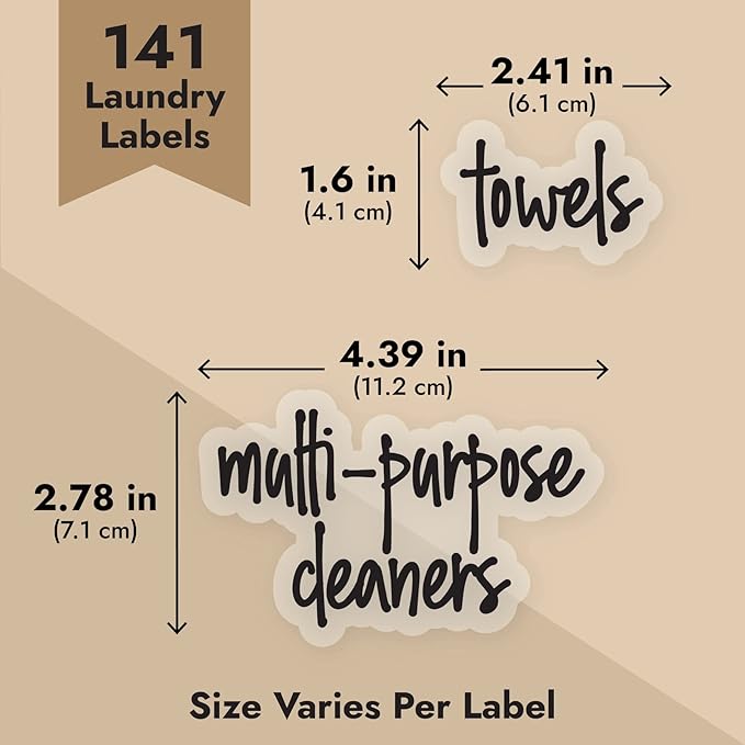Talented Kitchen Laundry Labels for Jars & Containers - 141 Count, White Vinyl, Modern Script - Laundry Room Organization & Kitchen Organization with Food Container Labels and Water-Resistant Adhesive
