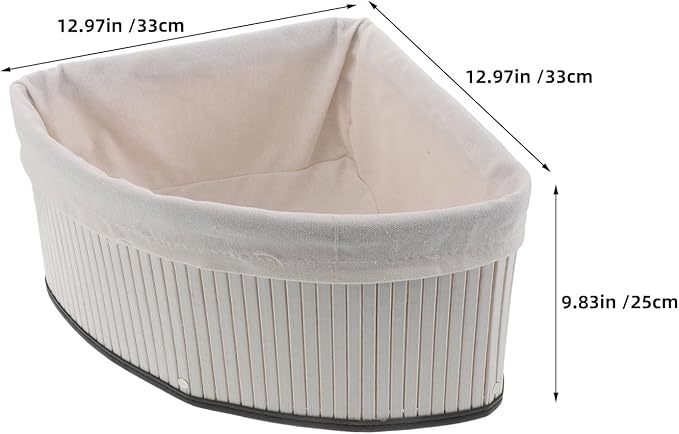 Woven Corner Basket - Bamboo Storage Bin with Washable Liner - Triangle Corner Organizer for Kitchen, Cabinet, Closet, Bedroom, Living Room 13x9.8"