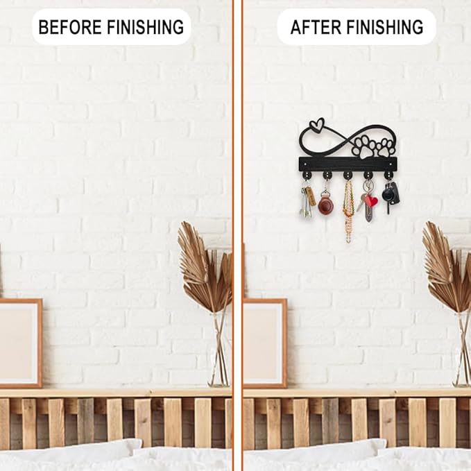 MAYJOYDIY Wood Paw Prints Hearts Coat Rack Infinity Sign Key Holder for Wall 11.8×7.2inch Love Heart Decorative Wall Hooks 5 Alloy Hooks Animal Paw Print Black Wall Hanger for Gifts Entryway Room Home