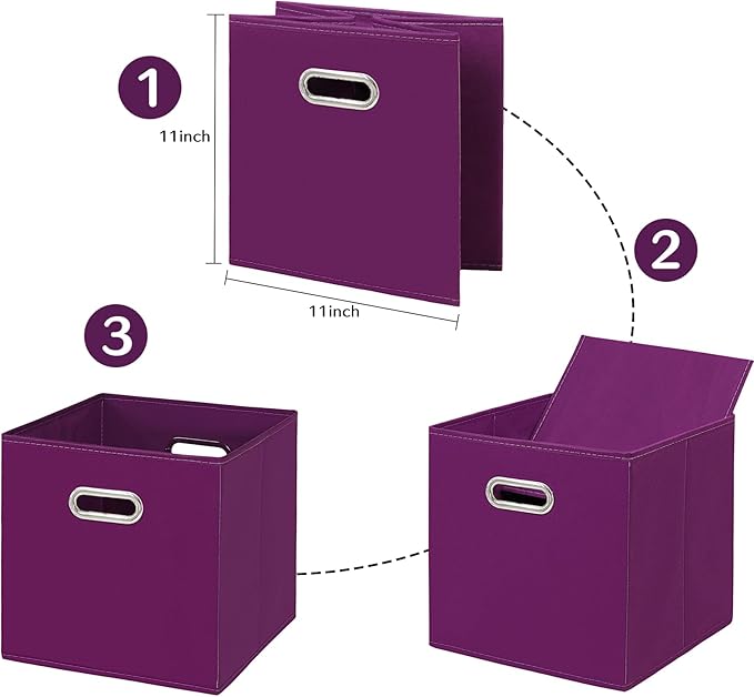 STOREONE Fabric Storage Bins Cubes Baskets Containers-(11X11X11) with Dual Handles for Shelf Closet, Nursery Home ， Bedroom Organizers, Foldable Set of 3 (Purple)