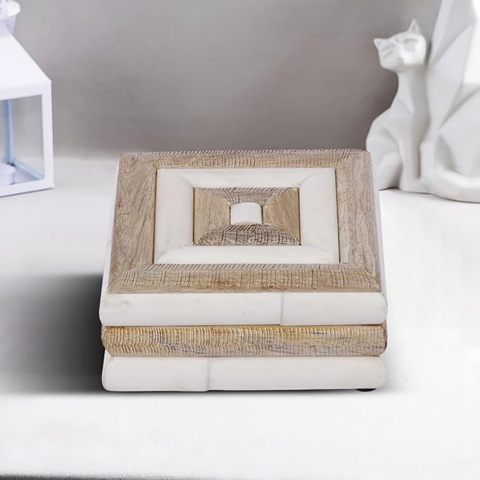 Handicrafts Home Decorative Storage Box with Lid- 6x6x3” Small Keepsake, Trinket Box, Memory Box- Decorative Boxes for Home Decor, Centre Table, Giftable Storage Accent- Drancy Ribbed