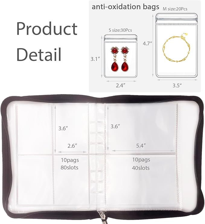 HSLFUAI Transparent Jewelry Storage Travel Organizer Book for Necklace, Bracelet, Ring - Holder With Small Clear Pouch - Green
