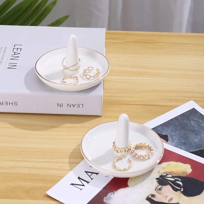 oskas White Ring Dish Holder,Engagement Wedding Bridal Shower Giftï¼Decorative Trinket Tray,4 Inch,Ceramic,White