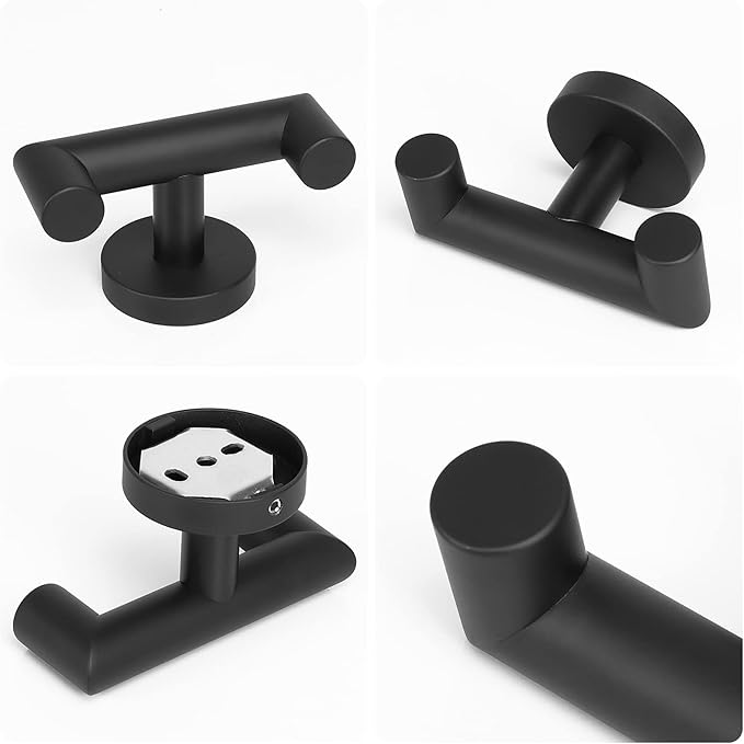 NearMoon Bathroom Double Towel Hook- SUS304 Stainless Steel Robe Towel Holder, Heavy Duty Double Coat Hook for Bathroom Livingroom Kitchen Wall Mounted (Matte Black-U, 2 Pack)