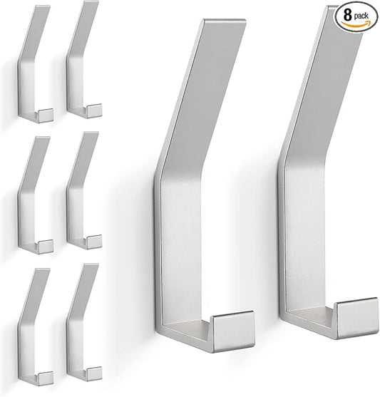 Coat Hooks Wall Mounted, 8 Packs Wall Hooks for Hanging Clothes, Coat, Towel, Rope, Keys, Hats, Purse, Wall Hangers for Kitchen, Bathroom, Door, Cabinet, Hallways, Bedrooms (Silver, 8 Packs)