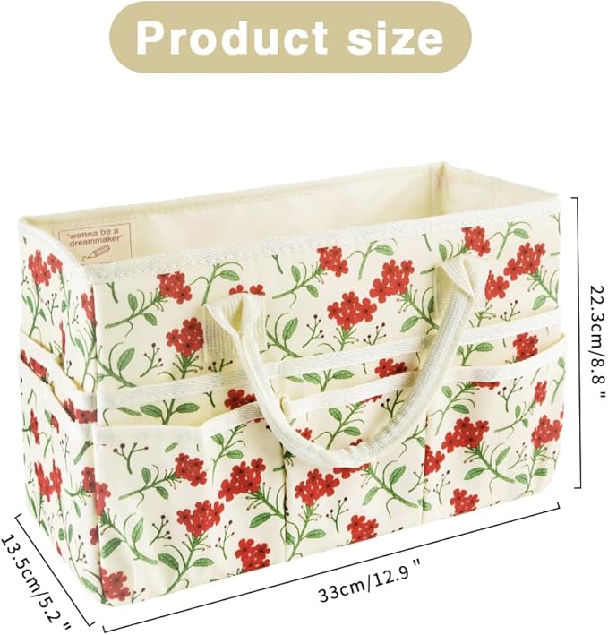 E-WEICHEN Craft Organizer Tote Bag Art Storage Caddy with Multiple Pockets Containers for Art,Craft,and Office Supplies Storage.Red Flower