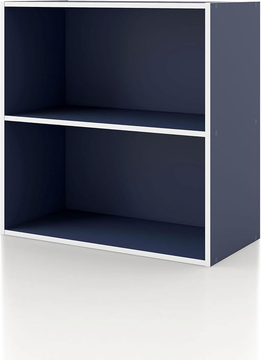 Homes: Inside + Out Apexa 2-Tier Cube Storage Organizer Shelves, Stackable Wood Bookcase Fits Cubby Bins for Organization, Dorm Teen Room Decor & Home Office, Steel Blue