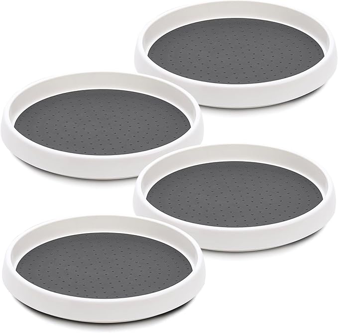Pack of 4 10-inch Non-Skid Lazy Susan Cabinet Organizer Turntables - Durable Turn Table Organizers with Arc Thick Guardrail and Anti-Slip Perfect for Pantry, Kitchen, Bathroom, and Spice Storage