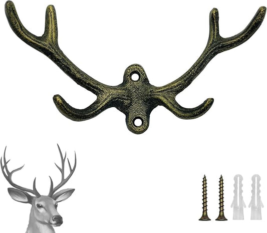 Cast Iron Antler Wall Hook – Rustic Deer Antlers Coat & Key Hook for Wall, Heavy-Duty Cast Iron Hook, Farmhouse Décor, Bronze Finish, 1 Pack