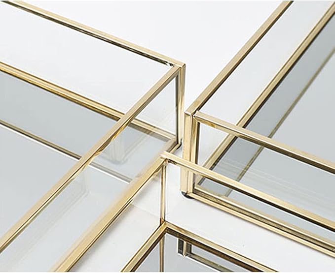 Octagonal Disc Vintage Gold Mirror Glass Vanity Tray,Ornate Geometric and Brass Plated Display Storage Organizer for Makeup Brushes/Lipstick/Skincare/Perfumes/Beauty Room/Bathroom Accessories