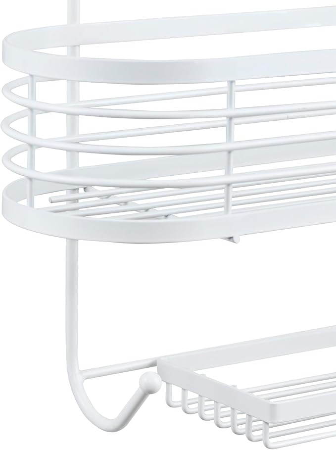 ACENTO Hanging Shower Caddy 3-Tier in Matte White, Bathroom Shower Organizer with Hooks & Suction Cups, and Soap Basket
