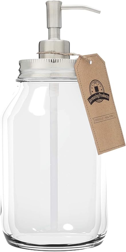 Jarmazing Products Quart-Size Mason Jar Soap Dispenser - Stainless Steel - with 32 Ounce Clear Mason Jar