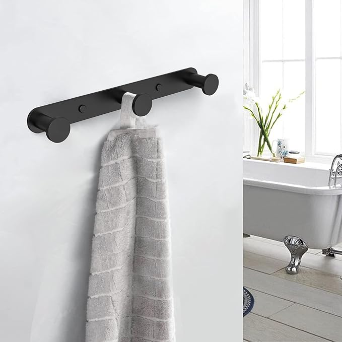 Big Big Home Black Towel Hook, Bathroom Robe Rack with 3 Hooks Matte Towel Hanger Coat Rack Wall Mount