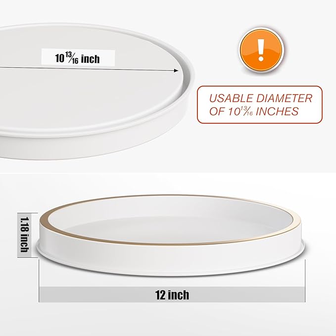 HGF Bathroom Tray for Sponge Soap, 12 Inch Lightweight Metal Round Decorative Tray for Kitchen Sink Centerpiece Countertop Organizer, Perfume Candle Vanity Trays for Bathroom Decor, White Brushed Gold