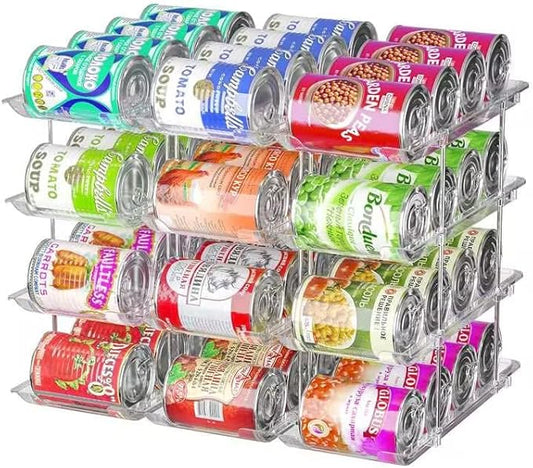 Can Organizer for Pantry, 3 Sets 4 Tiers Can Storage Organizer Pantry,Soda Can Organizer for Fridge 48 Cans Rack Automatic Rolling Stackable Canned Food Organizer,Clear