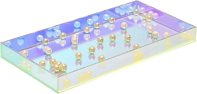 ROYALITA Iridescent Acrylic Vanity Tray 10x5 Inch - Small Acrylic Trays Perfume Tray Spill Proof, Decorative Tray for Bathroom Countertop, Wedding Decor, Aromatherapy Storage, Office Desk