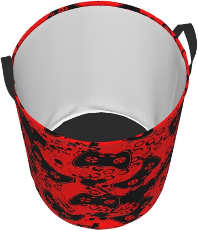 Game Joysticks Red Background Round Laundry Hamper Storage Basket Toys Clothes Organizer Bin For Home Bathroom Bedroom Dorm Nursery, 62l