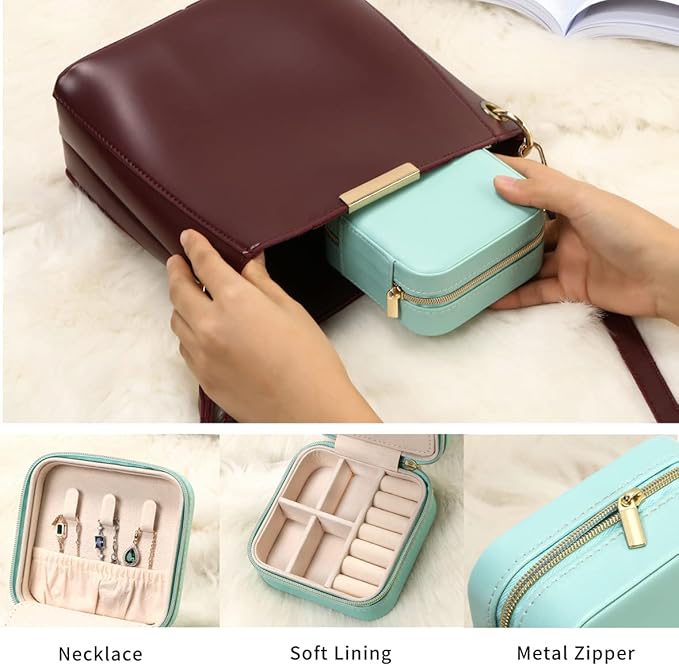 Jewelry Travel Case with Mirror,Small Travel Jewelry Organizer, Portable Jewelry Box Travel Mini Organizer Portable Display Storage Box for Rings Earrings Necklaces (Orange)