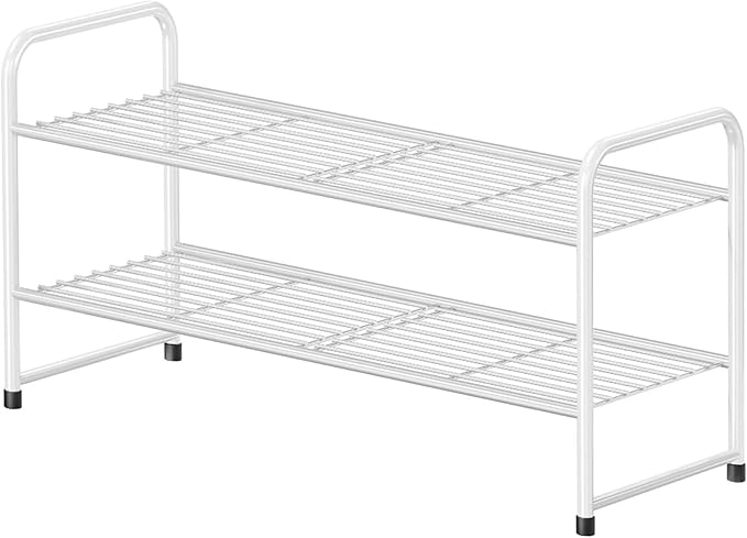 Shoe Rack White for Closet, 2 Tier 27" Shoe Organizer Shelf Stackble Metal