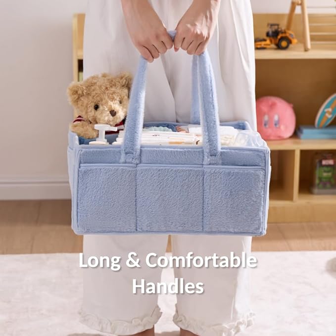 luxury little Soft Baby Diaper Caddy Organizer, Nursery Storage Basket with Removable Divider, Portable Baby Diapers Basket, Gifts for New Parent, Baby Shower, Newborn Must-Have Essentials, Baby Blue