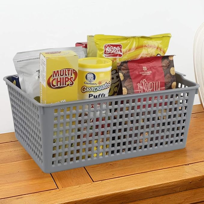 3-pack Large Plastic Storage Basket Bins, Grey Baskets for Organizing