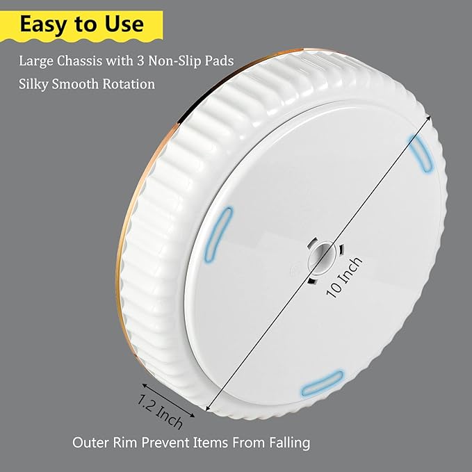 10 Inch Lazy Susan Turntable Organizer for Cabinet, Kitchen, Fridge, Pantry Organization and Storage, Bathroom, Makeup Vanity, Countertop, Under Sink Organizing, Rotating Spice Rack-White (1 Pack)
