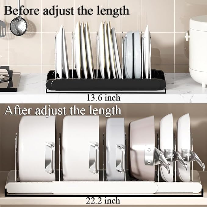 Pot Rack : Pots and Pans Organizer Under Cabinet 7 Adjustable Compartment Expandable Pot Lid Holder for Kitchen Cookware, Bakeware, Lid, Dishes, Cutting Boards,Apricot 2PCS