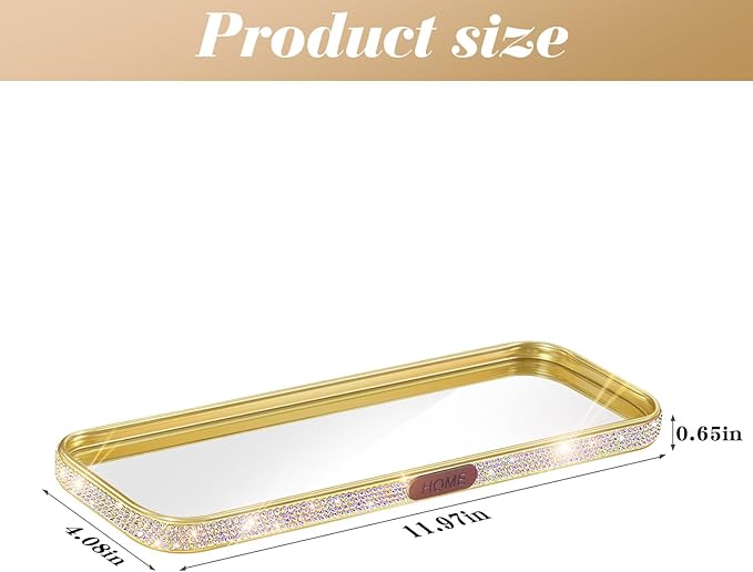 Yivaiks Bathroom Gold Tray Jewelry Perfume Makeup Organizer Decorative Tray for Vanity, Dresser, Bathroom, Bedroom Entrance Hall, Living Room(11.8IN Colorful)