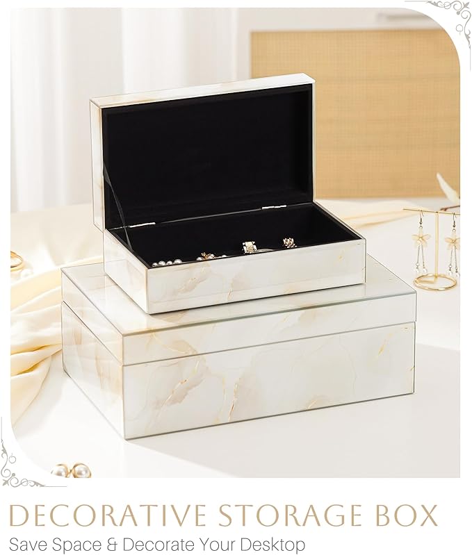 Homde Glass Decorative Storage Box: Set of 2 Boxes for Home Decor - Large Organizer with Lids for Decorations
