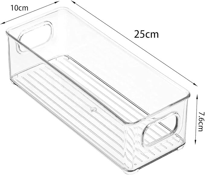 mDesign Plastic Long Stackable Storage Organizer Container, Organization Bin w/Handles for Kitchen, Pantry, Fridge, Freezer, Cabinet, Perfect to Hold Breast Milk - Ligne Collection - 4 Pack, Clear