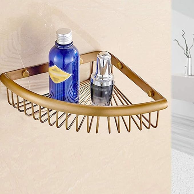 European Retro Brass Rack, Wall Mounted Bathroom Corner, Punch Free Storage, Kitchen and Finishing