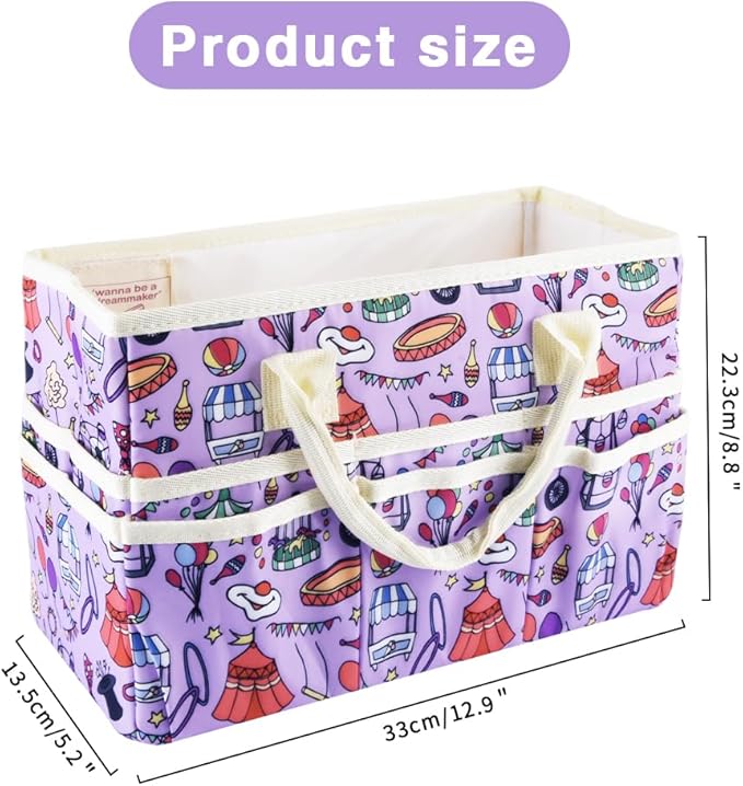 E-WEICHEN Craft Organizer Tote Bag Art Storage Caddy with Multiple Pockets Containers for Art,Craft,and Office Supplies Storage.Purple Circus