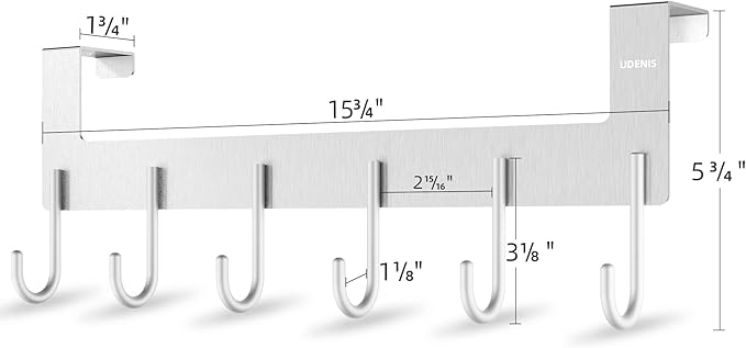 Over The Door Hanger, Metal Over The Door Hook Rack with 6 Hook for Hanging Towel Robe Coat Bathroom Bedroom Drying Racks for Laundry Silver
