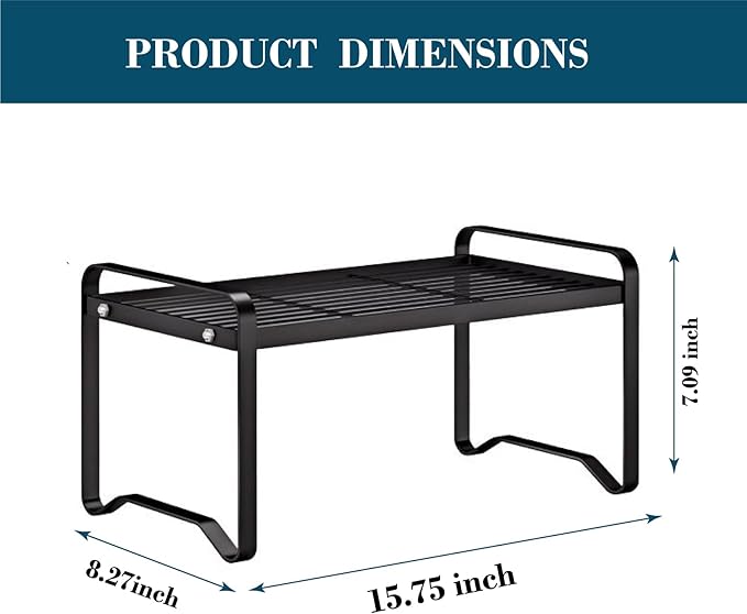 Metal Wire Cabinet Shelf - Multi-Functional Shelf Saver for Kitchen, Pantry, Countertop & Under Cabinet - Storage Solution for Spice Holder, Bookshelf & Cup Display Stand (Black, 1-Tier 16" L)