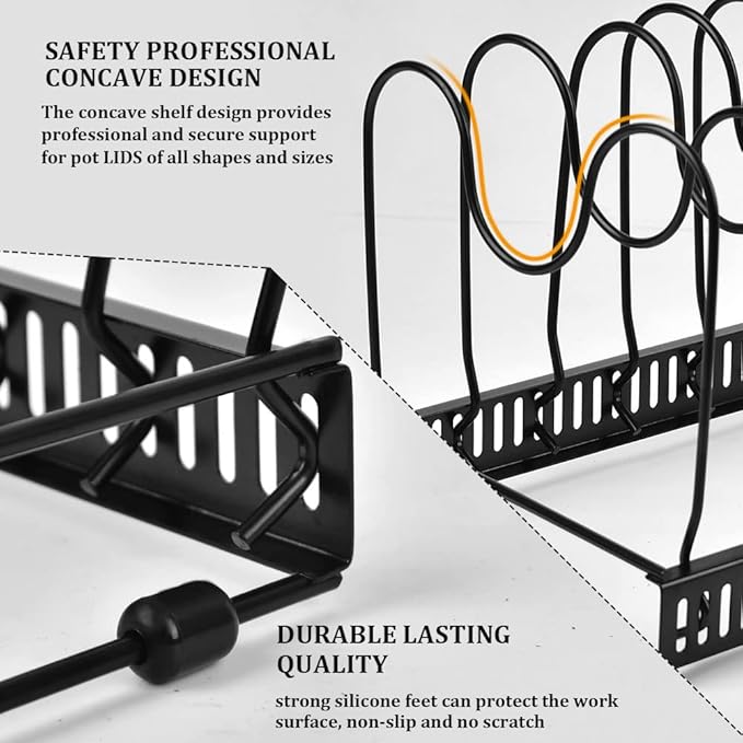 Expandable Pots & Pans Organizer, Pan Rack for Kitchen Countertop & Cabinet, 12 Adjustable Dividers, Pot Lid Organizer, Cutting Board Holder