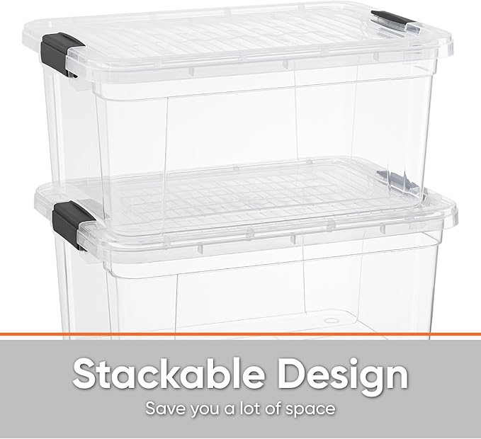Superio Small Clear Storage Box with Lid, 6.6 Quart Plastic Container Bins for Organizing, Stackable Crates, BPA Free, Non Toxic, Odor Free, Organizers for Home, Office, School, and Dorm
