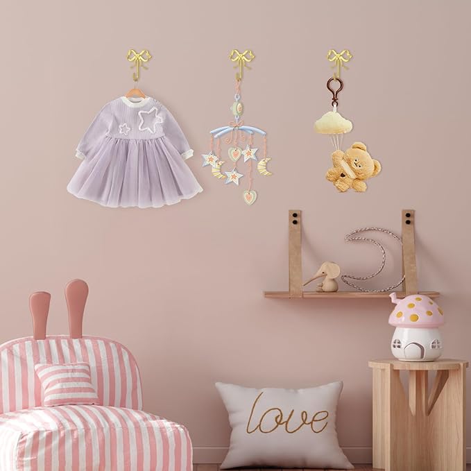 2Pcs Large Size Gold Bow Wall Hook, Gold Coat Hook, Metal Hook, Bow Room Decor Hooks for Coats, Coffee Mugs, Hats, Bags, Bath Towels and Room Decorations
