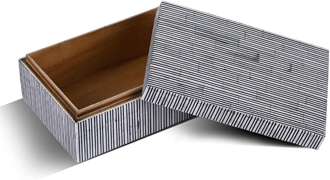 Handicrafts Home Large Decorative Storage Box with Lid – 9x6x3.5” Coffee Table Organizer, Keepsake- Decorative Boxes for Home Decor, Stylish Decorative Box for Office Decor- Striped- Black