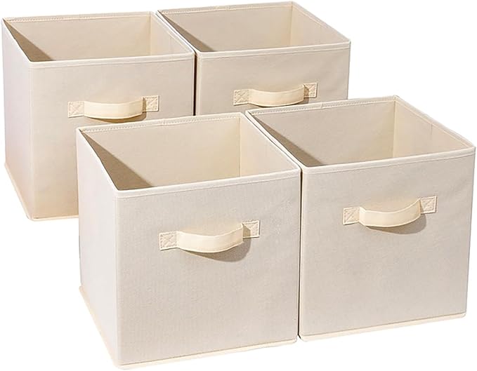 Basics Fabric Clothing Storage Bins - 10.6" x 10.6" x 11" - Collapsible Storage Cubes Organizer with Handles, Linen Foldable Storage Baskets Cloth Box Containers, Closet Organizers