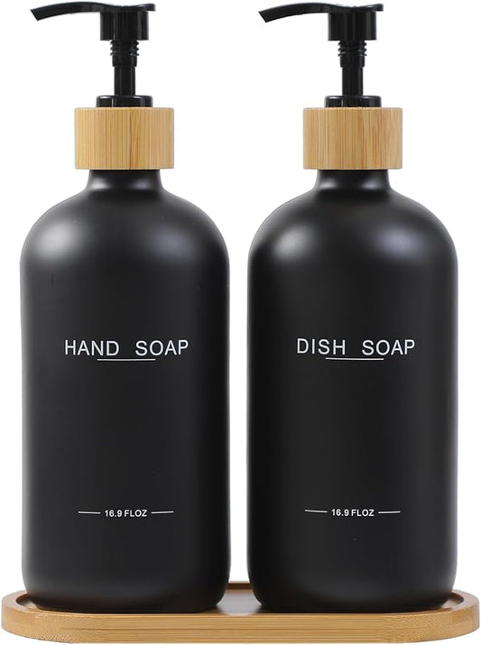 Black Soap Dispenser, Hand Soap, and Dish Soap Dispenser Set Suitable for Kitchen Counter Decor. (Black)
