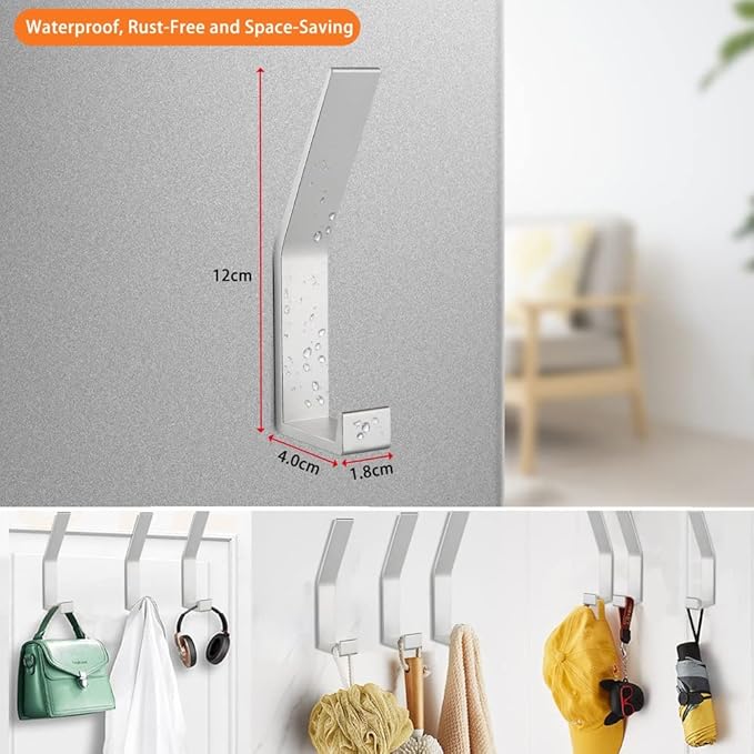 Coat Hooks Wall Mounted, 8 Packs Wall Hooks for Hanging Clothes, Coat, Towel, Rope, Keys, Hats, Purse, Wall Hangers for Kitchen, Bathroom, Door, Cabinet, Hallways, Bedrooms (Silver, 8 Packs)