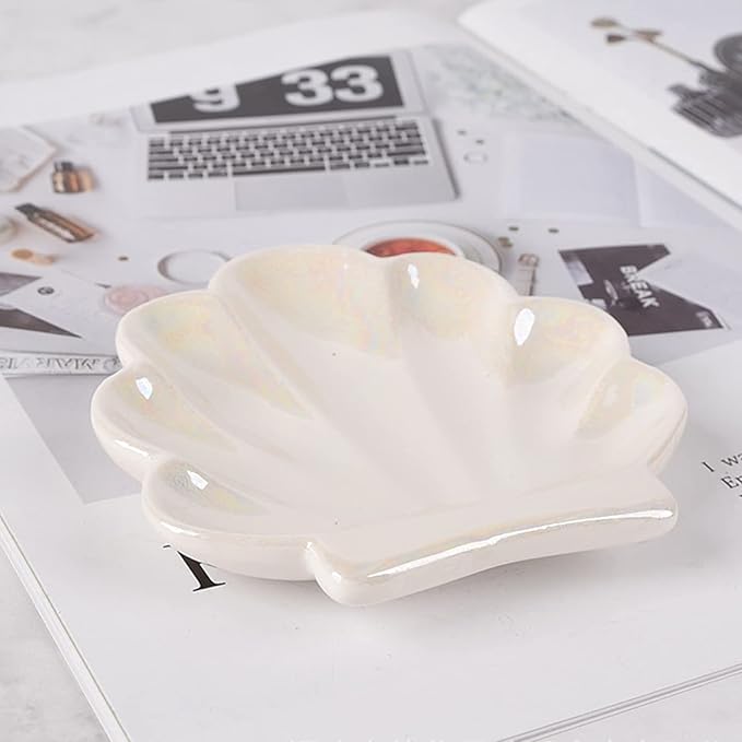 Shell Trinket Dish, Ceramic Ring Holder/Jewelry Tray, Cute Organizer Plate Vanity Decorations Accessories for Home DÃ©cor Bathroom Valentine's Friendship Birthday Christmas Gift for Women