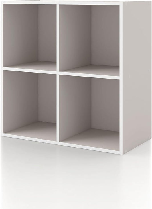 Homes: Inside + Out Apexa 4-Cube Storage Organizer Shelves, Stackable Wood Bookcase Fits Cubby Bins for Organization, Dorm Teen Room Decor & Home Office, Taupe Grey