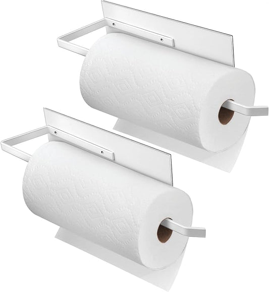 Paper Towel Holder Magnetic, Magnetic Paper Towel Holder for Fridge, Toilet Paper Roll Holder Magnet Towel Rack Wall Mount Shelf Bar for Towels Rolls Bathroom RV Dorm Kitchen Wall Decor, White 2 Pack