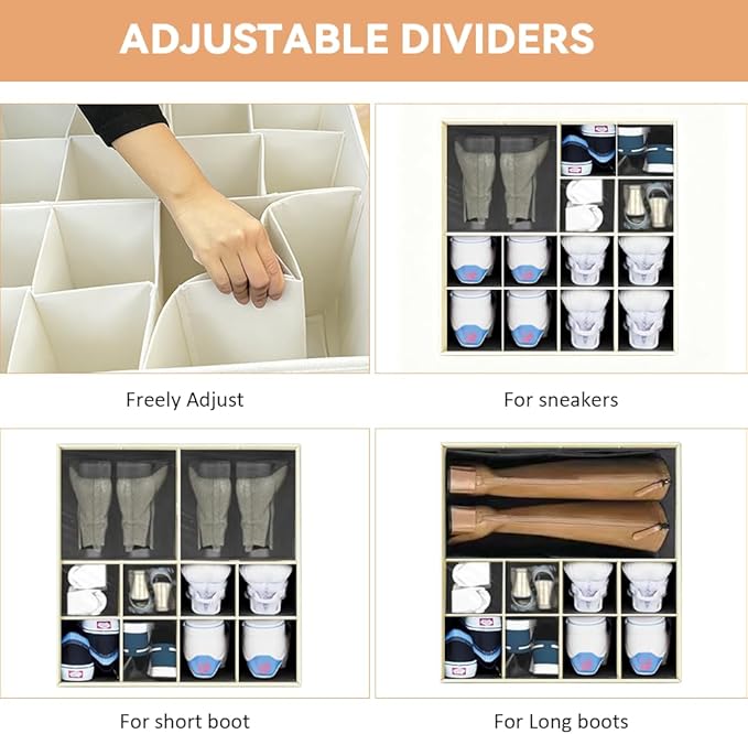 Shoe Organzier for Cloest - Fits up to 16 Pairs Shoe Storage Box,Adjustable shoe Bin with Pop-Up dividers, Space Saver shoes Box organizer with Clear Dust Cover,Foldable shoe Cubby Storage Containers