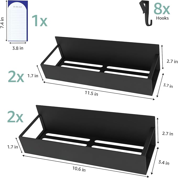 Metal Magnetic Spice Rack for Refrigerator – 5 Pack Strong Magnet Organizer Shelves with Notepad – Black Heavy-Duty Spice Storage for Kitchen, Pantry, Laundry, Apartment, RV